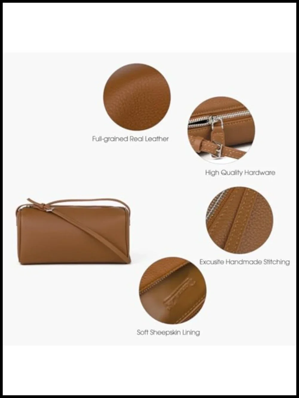Premium Full-Grained Leather Hobo Crossbody Bag with Adjustable Strap